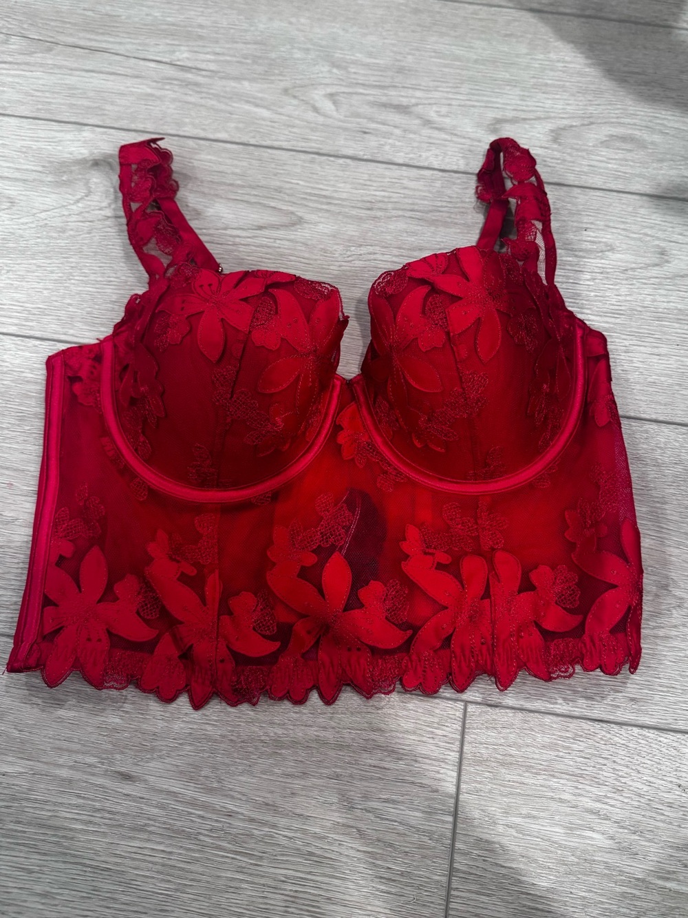 Victoria's Secret Red Floral Lace Longline Bra